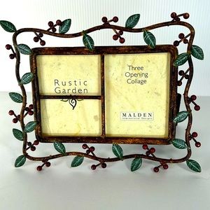 Malden Int’l Designs NWOT Rustic Gardens 3 Opening Collage 4x6 Metal Photo Frame